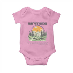 When A Foreigner Resides Among You In Your Land Do Not Mistreat Them Baby Onesie Bible Verse TS11 Light Pink Print Your Wear