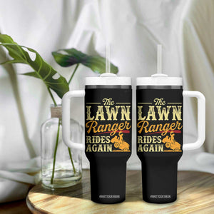 Funny The Lawn Ranger Rides Again Tumbler With Handle Lawn Tractor Mowing Western Cowboy TS11 Print Your Wear