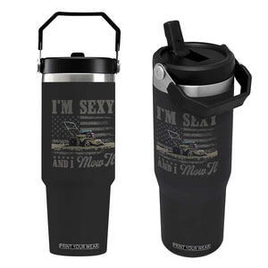 Funny I Am Sexy And I Mow It Flip Straw Tumbler Gardening Lawn Mower American Flag Fathers Day TS11 One Size: 30 oz Black Print Your Wear