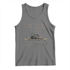 Funny I Am Sexy And I Mow It Tank Top Gardening Lawn Mower American Flag Fathers Day TS11 Black Heather Print Your Wear