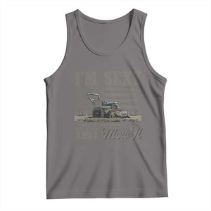 Funny I Am Sexy And I Mow It Tank Top Gardening Lawn Mower American Flag Fathers Day TS11 Deep Heather Print Your Wear