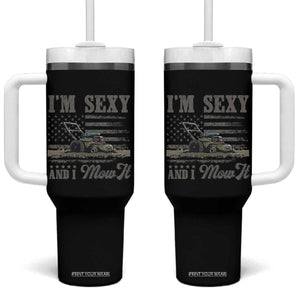 Funny I Am Sexy And I Mow It Tumbler With Handle Gardening Lawn Mower American Flag Fathers Day TS11 One Size: 40 oz Black Print Your Wear