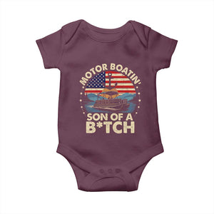 Funny Motor Boat Captain Baby Onesie Motor Boatin' Son Of A Bitch American Flag TS11 Maroon Print Your Wear