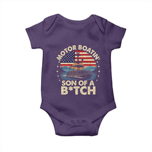 Funny Motor Boat Captain Baby Onesie Motor Boatin' Son Of A Bitch American Flag TS11 Purple Print Your Wear