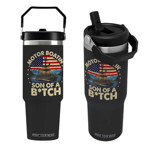 Funny Motor Boat Captain Flip Straw Tumbler Motor Boatin' Son Of A Bitch American Flag TS11 One Size: 30 oz Black Print Your Wear
