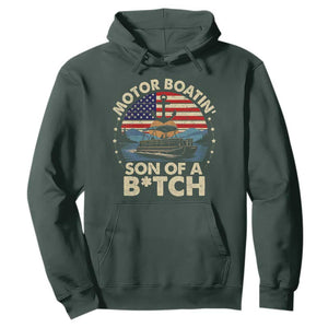 Funny Motor Boat Captain Hoodie Motor Boatin' Son Of A Bitch American Flag TS11 Dark Forest Green Print Your Wear