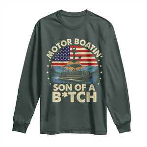 Funny Motor Boat Captain Long Sleeve Shirt Motor Boatin' Son Of A Bitch American Flag TS11 Dark Forest Green Print Your Wear