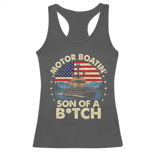 Funny Motor Boat Captain Racerback Tank Top Motor Boatin' Son Of A Bitch American Flag TS11 Dark Heather Print Your Wear