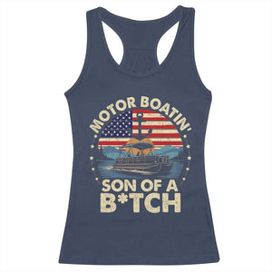 Funny Motor Boat Captain Racerback Tank Top Motor Boatin' Son Of A Bitch American Flag TS11 Navy Print Your Wear