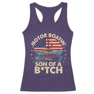 Funny Motor Boat Captain Racerback Tank Top Motor Boatin' Son Of A Bitch American Flag TS11 Purple Print Your Wear