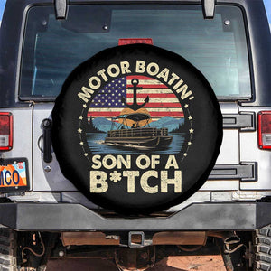 Funny Motor Boat Captain Spare Tire Cover Motor Boatin' Son Of A Bitch American Flag TS11 No hole Black Print Your Wear