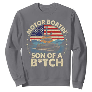 Funny Motor Boat Captain Sweatshirt Motor Boatin' Son Of A Bitch American Flag TS11 Charcoal Print Your Wear