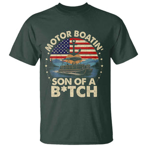 Funny Motor Boat Captain T Shirt Motor Boatin' Son Of A Bitch American Flag TS11 Dark Forest Green Print Your Wear