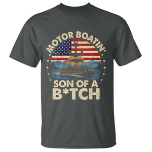 Funny Motor Boat Captain T Shirt Motor Boatin' Son Of A Bitch American Flag TS11 Dark Heather Print Your Wear