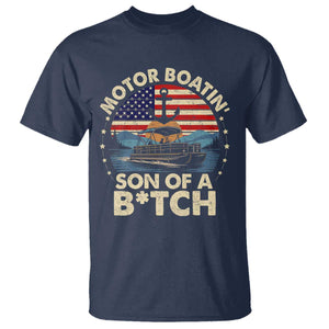 Funny Motor Boat Captain T Shirt Motor Boatin' Son Of A Bitch American Flag TS11 Navy Print Your Wear