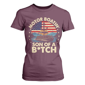 Funny Motor Boat Captain T Shirt For Women Motor Boatin' Son Of A Bitch American Flag TS11 Maroon Print Your Wear