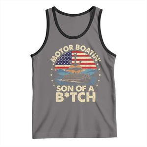 Funny Motor Boat Captain Tank Top Motor Boatin' Son Of A Bitch American Flag TS11 Deep Heather Black Print Your Wear