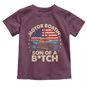 Funny Motor Boat Captain Toddler T Shirt Motor Boatin' Son Of A Bitch American Flag TS11 Maroon Print Your Wear