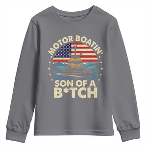 Funny Motor Boat Captain Youth Sweatshirt Motor Boatin' Son Of A Bitch American Flag TS11 Charcoal Print Your Wear