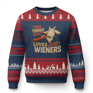 Funny This Throat Goat Loves Juicy Wieners Ugly Christmas Sweater Adult Jokes TS11 Navy Red Print Your Wear