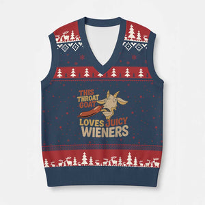 Funny This Throat Goat Loves Juicy Wieners V-Neck Knit Sweater Vest Adult Jokes TS11 Navy Red Print Your Wear