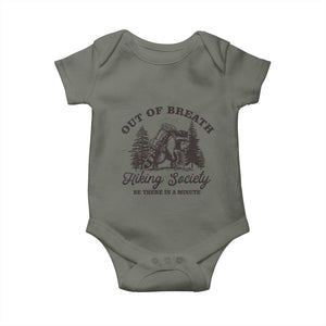 Funny Raccoon Outdoor Mountain Hiker Baby Onesie Out Of Breath Hiking Society Be There In A Minute TS11 Military Green Print Your Wear