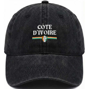 Côte D Ivoire Washed Cotton Baseball Cap Flag of Ivory Coast Elephant Crest Football