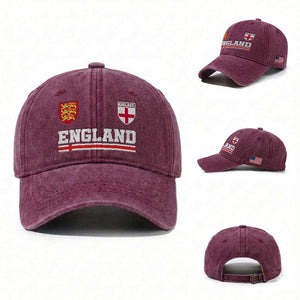 England Three Lions Symbol Red Cross Athletic Jersey Style Washed Cotton Baseball Cap
