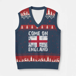 Come On England V-Neck Knit Sweater Vest Vintage St George Cross Flag Football Fan