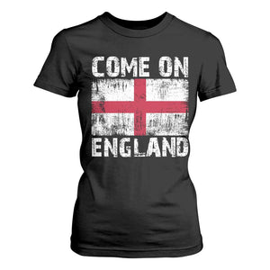 Come On England T Shirt For Women Vintage St George Cross Flag Football Fan