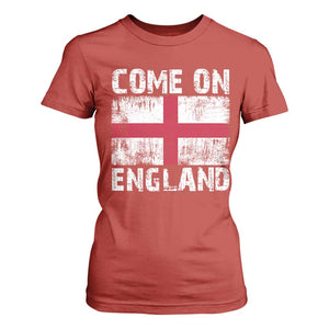 Come On England T Shirt For Women Vintage St George Cross Flag Football Fan