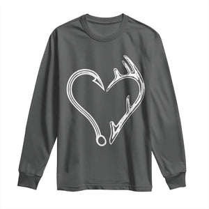Fishing And Hunting Vintage Hook Antler Heart Long Sleeve Shirt TS11 Dark Heather Print Your Wear