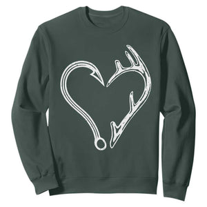 Fishing And Hunting Vintage Hook Antler Heart Sweatshirt TS11 Dark Forest Green Print Your Wear