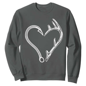 Fishing And Hunting Vintage Hook Antler Heart Sweatshirt TS11 Dark Heather Print Your Wear
