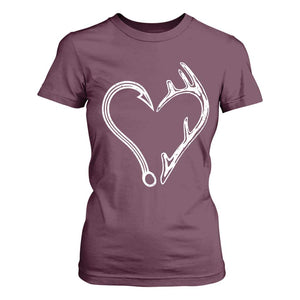 Fishing And Hunting Vintage Hook Antler Heart T Shirt For Women TS11 Maroon Print Your Wear