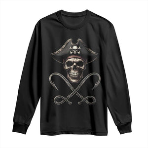 Funny Pirate Fishing Lover Long Sleeve Shirt Vintage Pirate Skull Hooks Fishing TS11 Black Print Your Wear