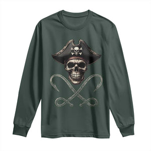 Funny Pirate Fishing Lover Long Sleeve Shirt Vintage Pirate Skull Hooks Fishing TS11 Dark Forest Green Print Your Wear