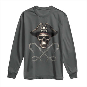 Funny Pirate Fishing Lover Long Sleeve Shirt Vintage Pirate Skull Hooks Fishing TS11 Dark Heather Print Your Wear