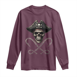 Funny Pirate Fishing Lover Long Sleeve Shirt Vintage Pirate Skull Hooks Fishing TS11 Maroon Print Your Wear