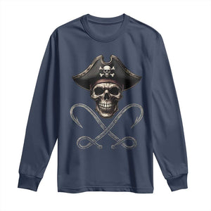 Funny Pirate Fishing Lover Long Sleeve Shirt Vintage Pirate Skull Hooks Fishing TS11 Navy Print Your Wear