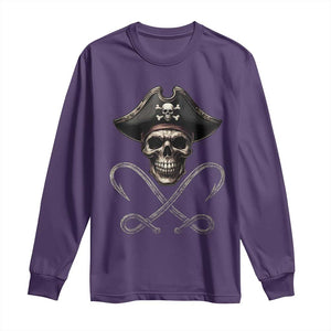 Funny Pirate Fishing Lover Long Sleeve Shirt Vintage Pirate Skull Hooks Fishing TS11 Purple Print Your Wear