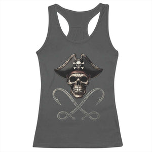 Funny Pirate Fishing Lover Racerback Tank Top Vintage Pirate Skull Hooks Fishing TS11 Dark Heather Print Your Wear
