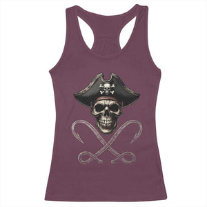 Funny Pirate Fishing Lover Racerback Tank Top Vintage Pirate Skull Hooks Fishing - Print Your Wear