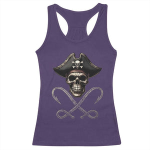 Funny Pirate Fishing Lover Racerback Tank Top Vintage Pirate Skull Hooks Fishing - Print Your Wear