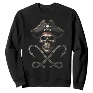 Funny Pirate Fishing Lover Sweatshirt Vintage Pirate Skull Hooks Fishing TS11 Black Print Your Wear
