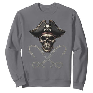 Funny Pirate Fishing Lover Sweatshirt Vintage Pirate Skull Hooks Fishing TS11 Charcoal Print Your Wear