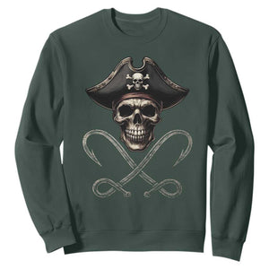 Funny Pirate Fishing Lover Sweatshirt Vintage Pirate Skull Hooks Fishing TS11 Dark Forest Green Print Your Wear