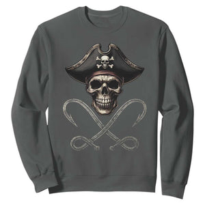 Funny Pirate Fishing Lover Sweatshirt Vintage Pirate Skull Hooks Fishing TS11 Dark Heather Print Your Wear