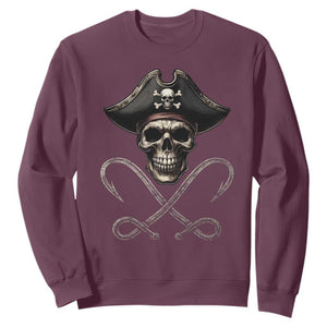 Funny Pirate Fishing Lover Sweatshirt Vintage Pirate Skull Hooks Fishing TS11 Maroon Print Your Wear