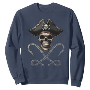 Funny Pirate Fishing Lover Sweatshirt Vintage Pirate Skull Hooks Fishing TS11 Navy Print Your Wear
